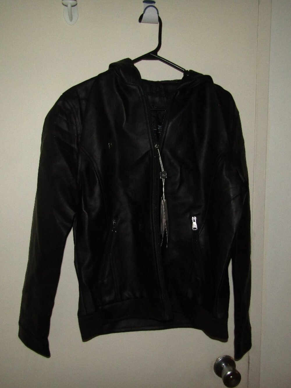 RC Collection W2808R Faux Leather Luxury bomber Jacket with Hood Large/Xlarge?